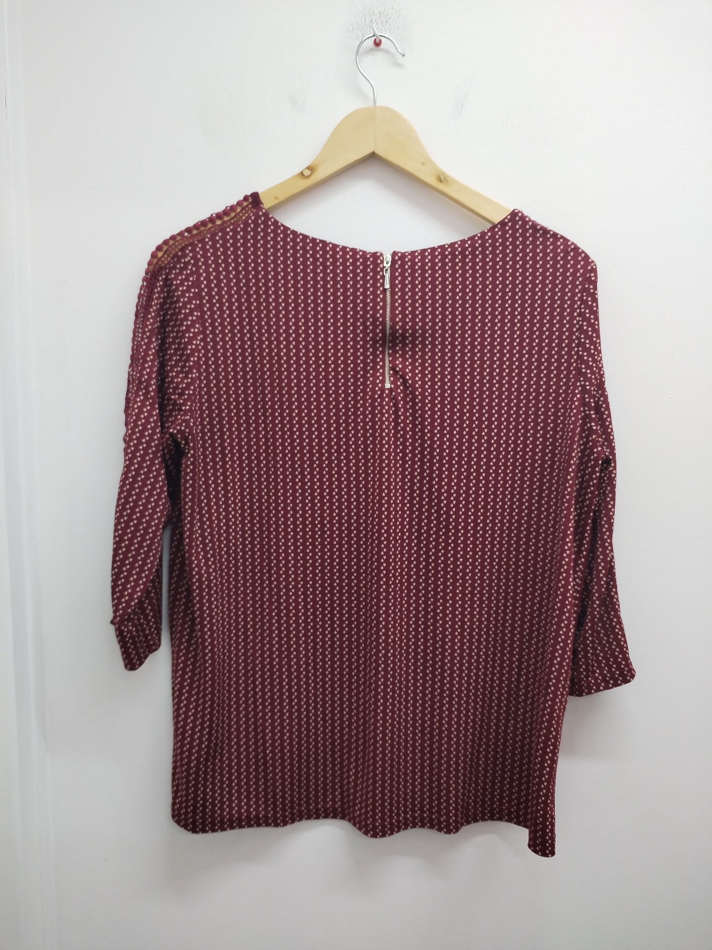 Tunque manches 3/4 bordeaux avec motifs et dentelle Taille L