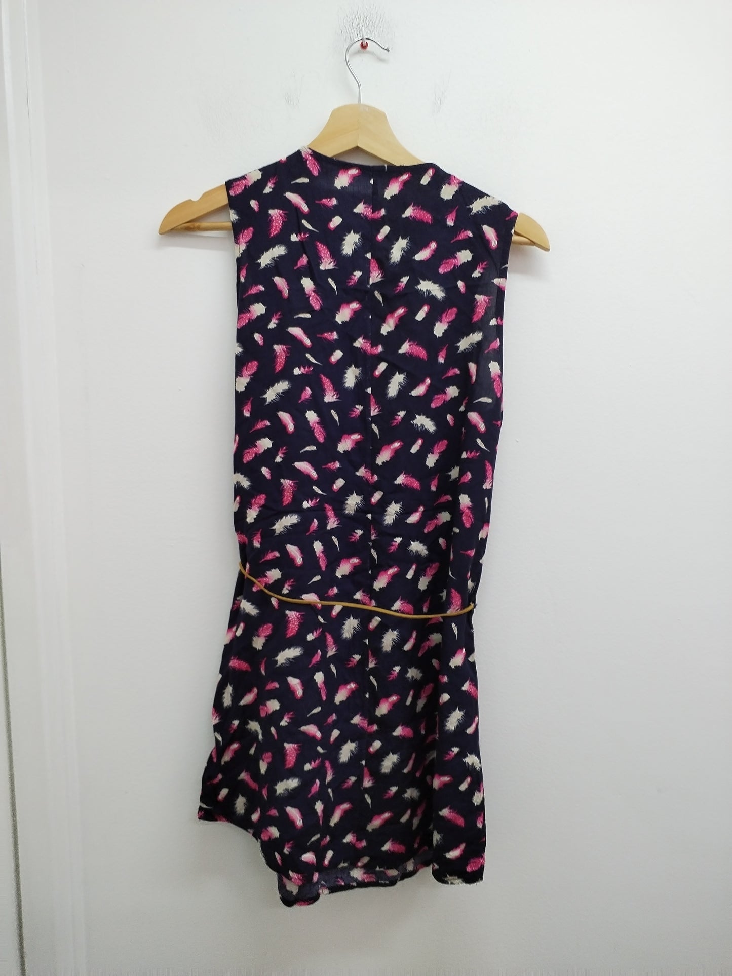 Robe tunique sans manches Miss Sara marine à motifs "plumes" Taille M
