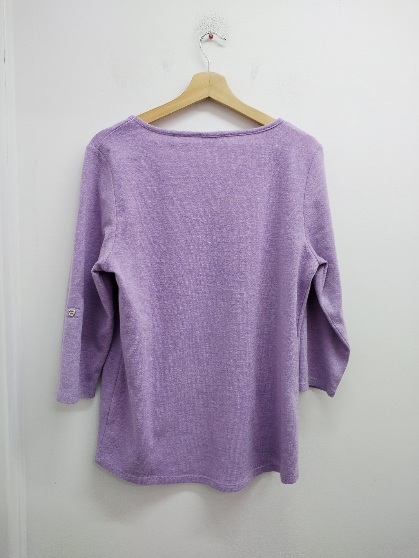 Pull fin manches 3/4 La Halle lilas avec impression Taille L