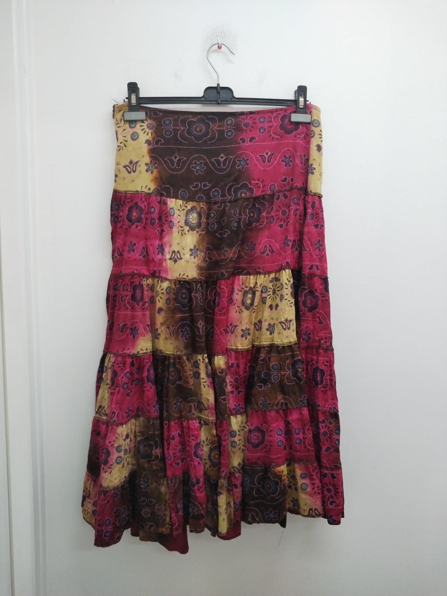Jupe longue fantaisie Fi-filles De Paris bordeaux, marron et beige Taille M