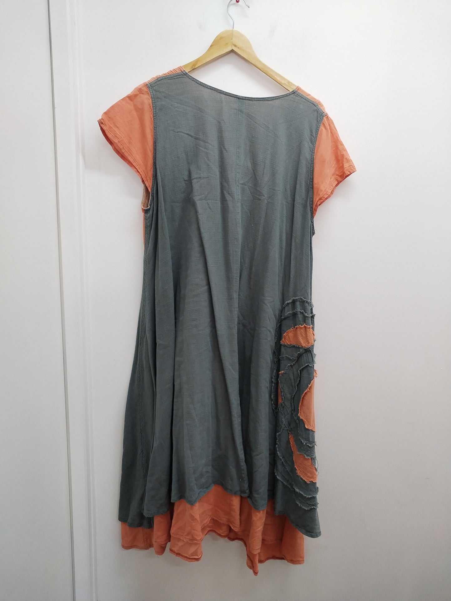 Robe longue manches courtes corail et grise Taille 2XL