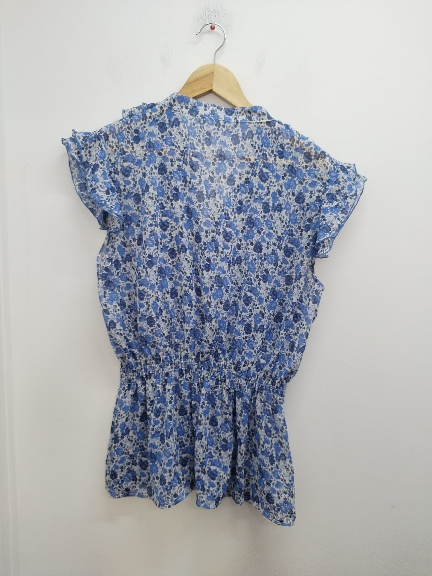 Chemise en voile manches courtes bleue fleurie Taille L