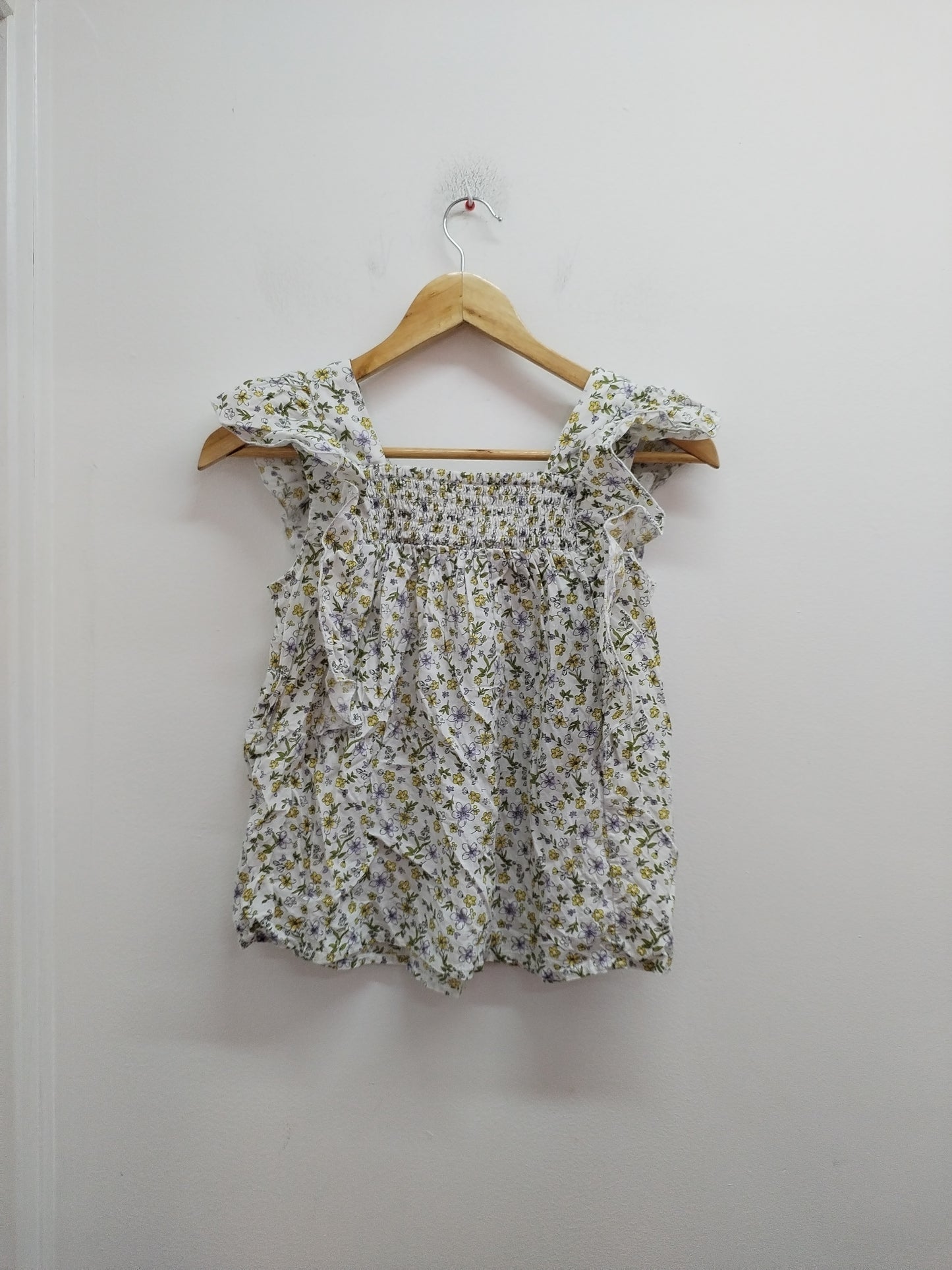 Débardeur avec volants Kiabi blanc fleuri Taille 12 Ans