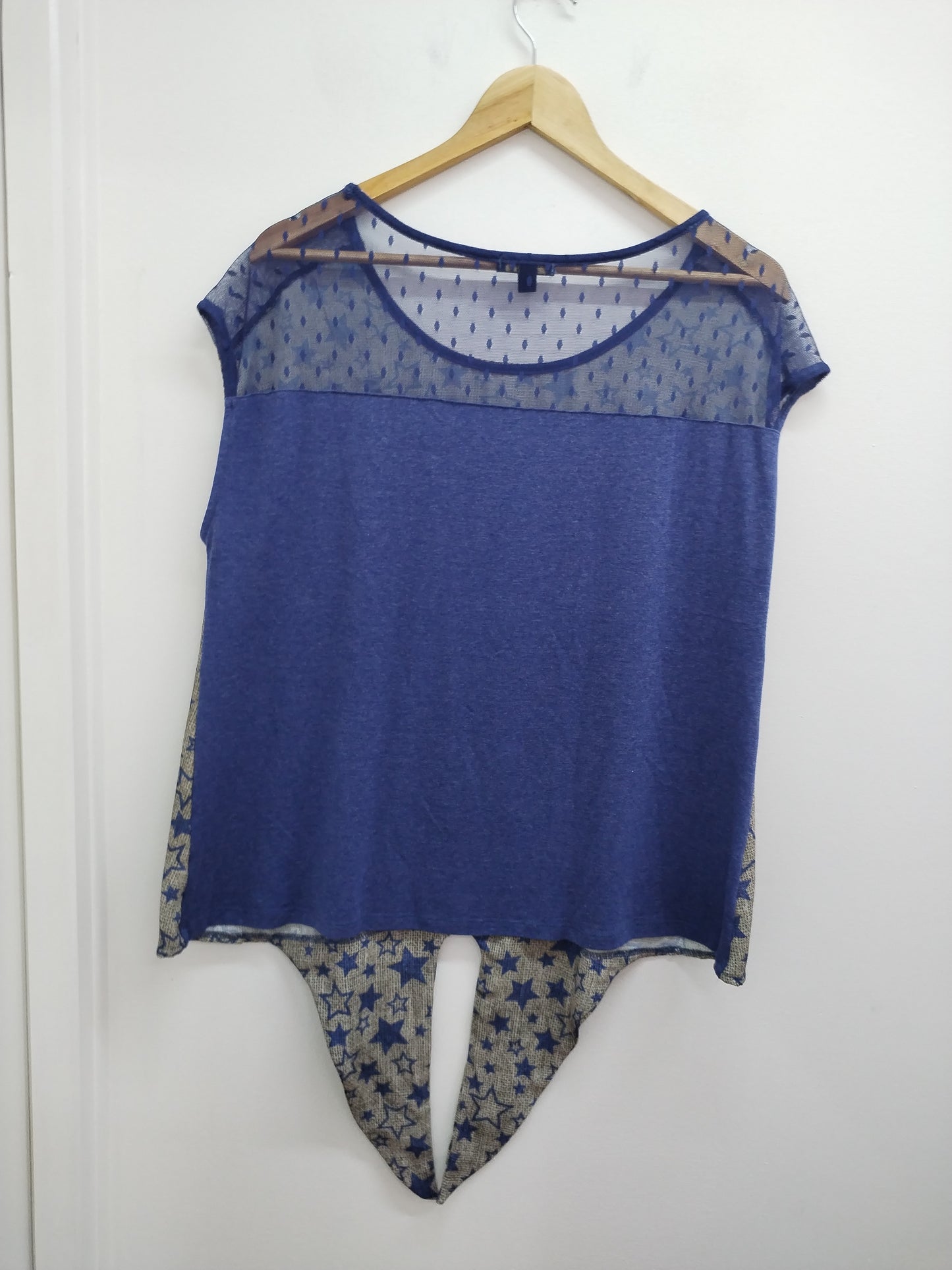 Tunique manches courtes à nouer October bleue et beige avec étoiles Taille M