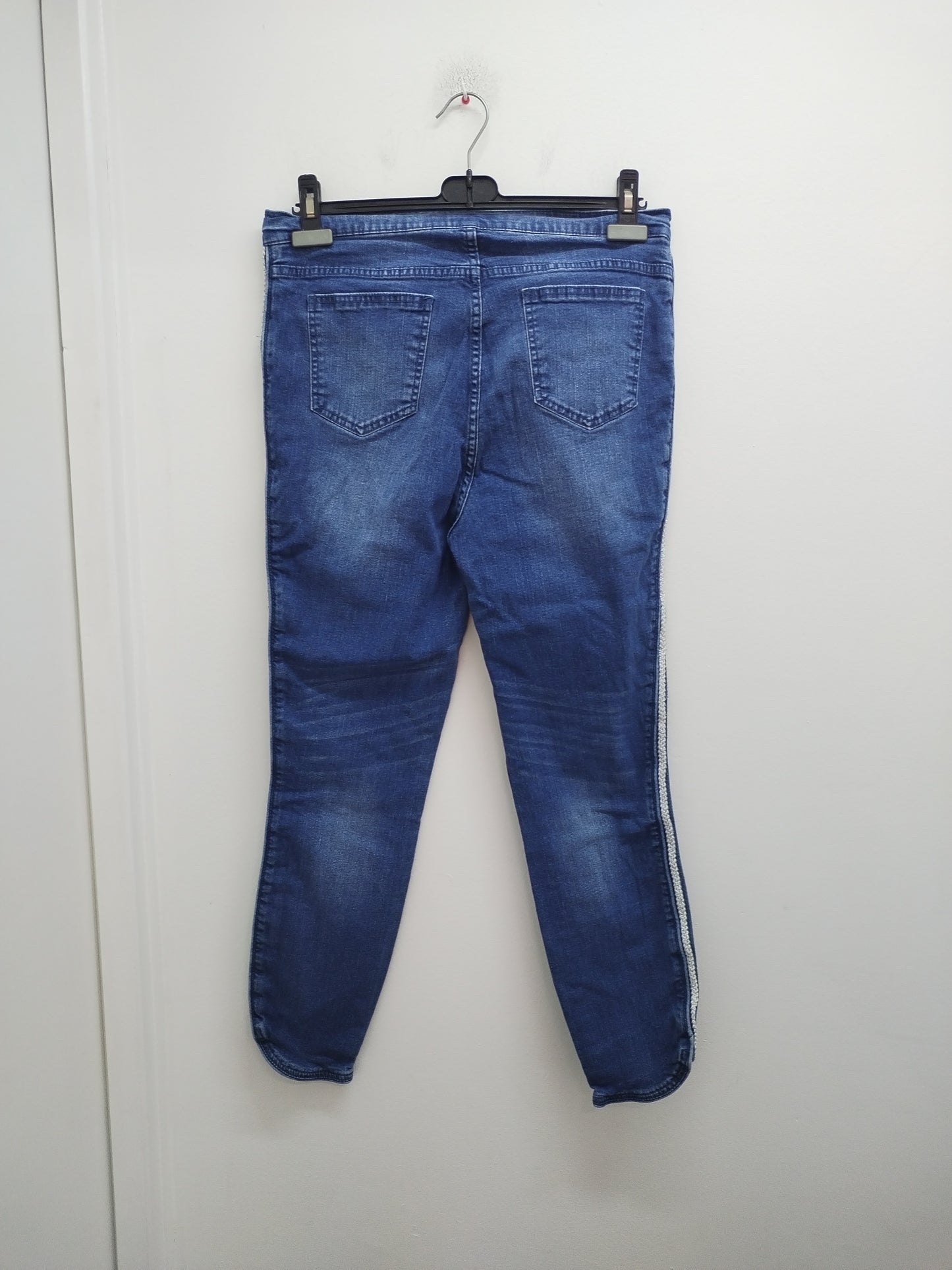 Jeans super skinny Rainbow bleu avec liseré argenté et blanc Taille 44
