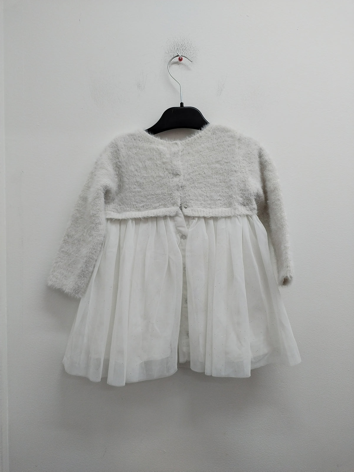 Robe manches longues DPAM blanche à paillettes avec broderie Taille 24 Mois