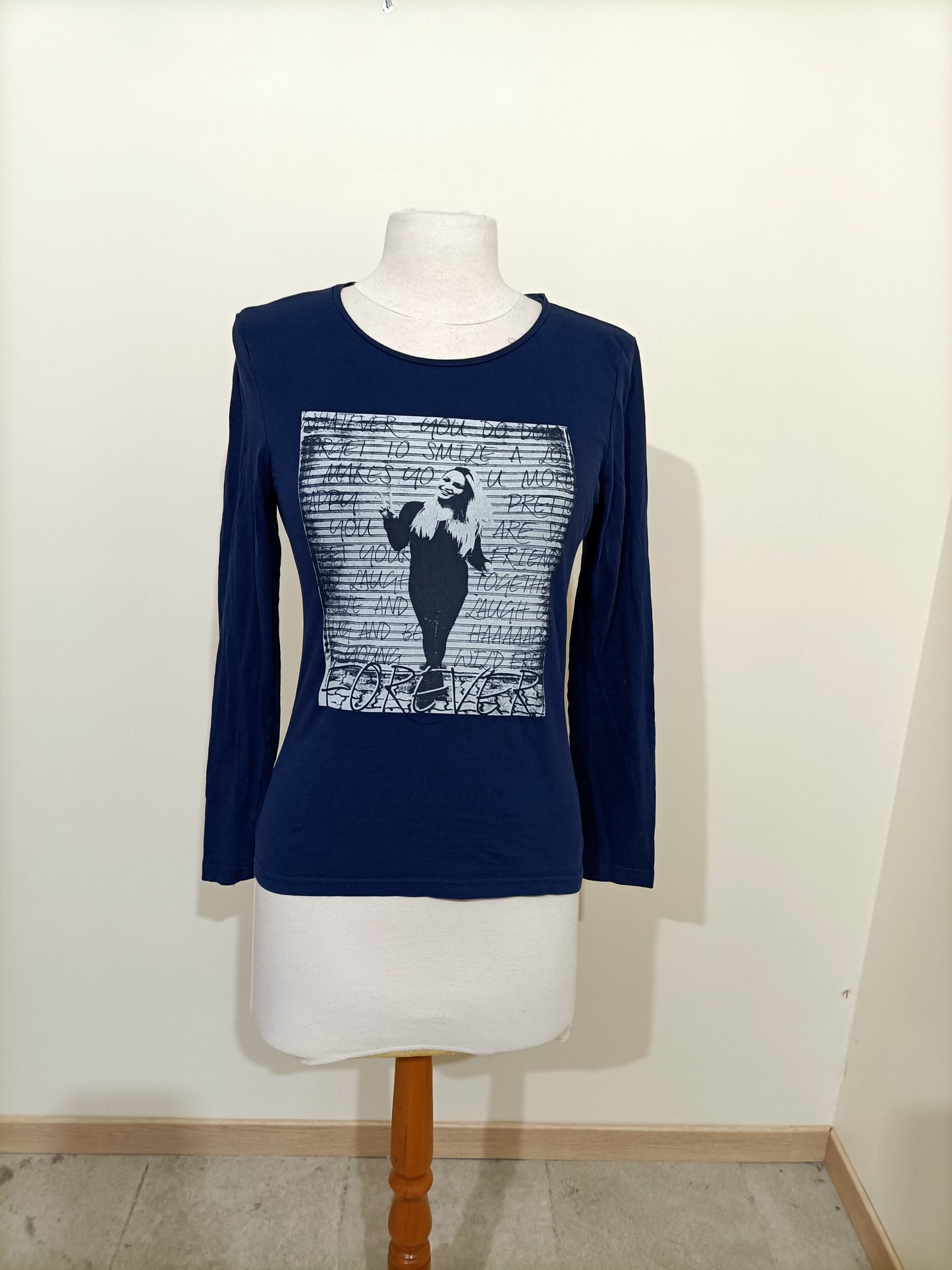 T-shirt manches longues Tom Tailor bleu marine avec impression Taille S