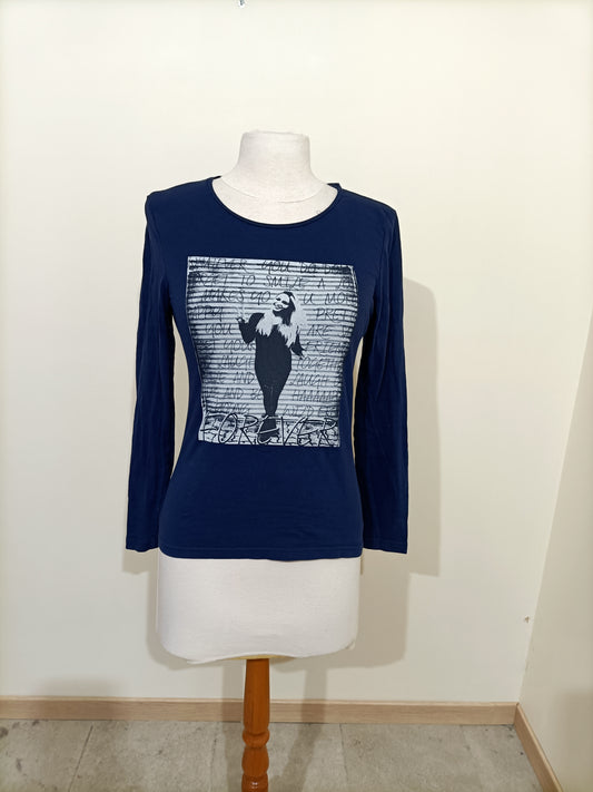 T-shirt manches longues Tom Tailor bleu marine avec impression Taille S