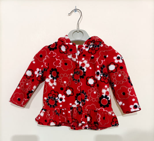 Manteau polaire avec capuche rouge à fleurs Taille 12 Mois