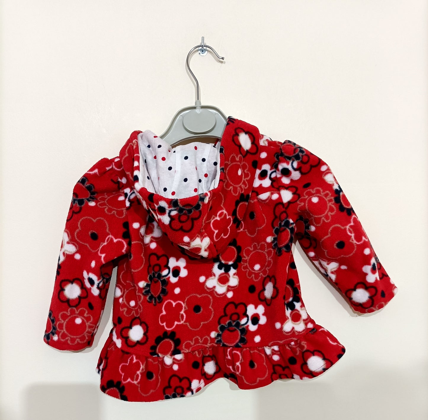 Manteau polaire avec capuche rouge à fleurs Taille 12 Mois