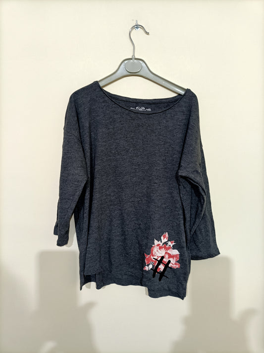 T-shirt manches 3/4 Pepperts! gris avec impression Taille 10-12 Ans