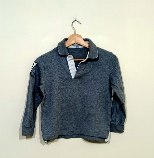 Polo manches longues 3 Suisses gris Taille 8 Ans