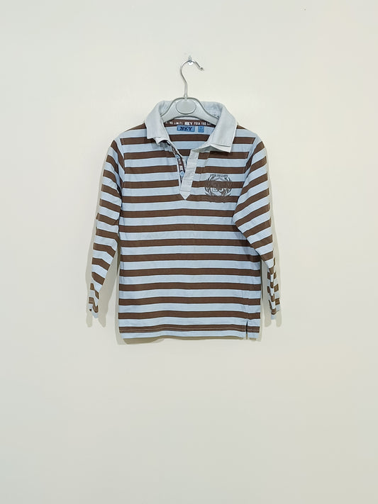 Polo manches longues NKY rayé marron et bleu clair Taille 8 Ans