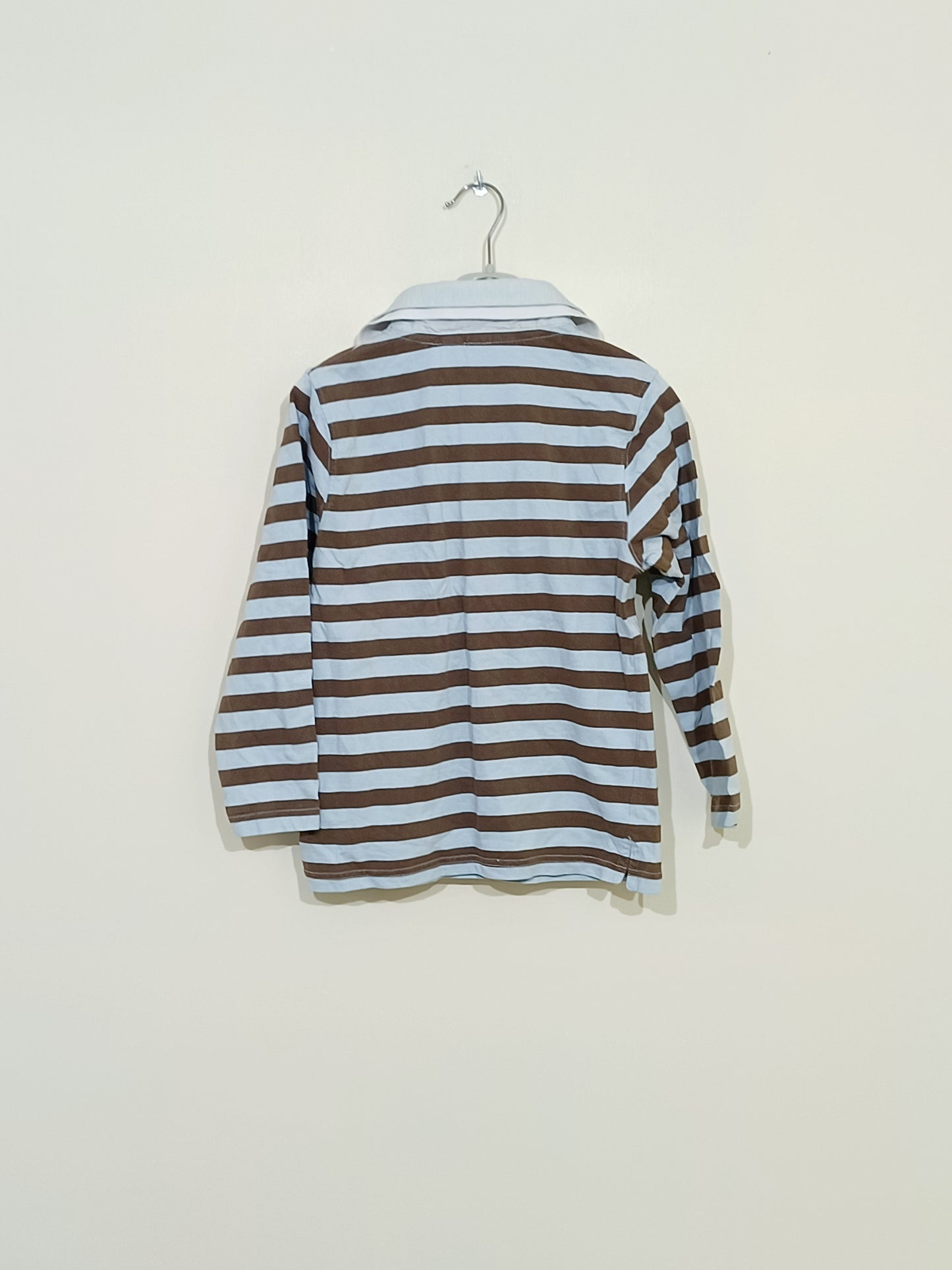 Polo manches longues NKY rayé marron et bleu clair Taille 8 Ans