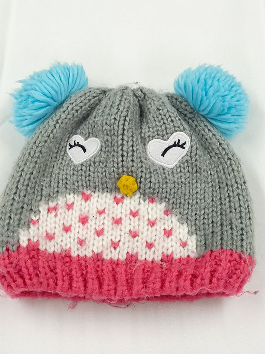 Bonnet doublé polaire avec pompons hibou Taille 49/52 cm