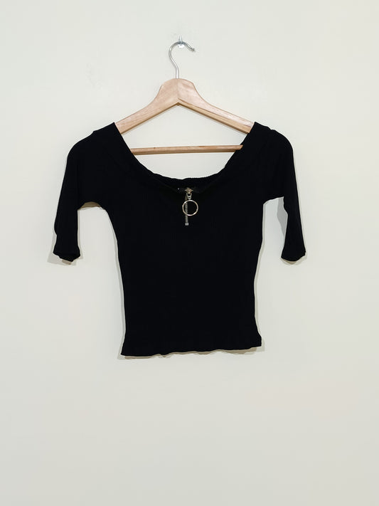 Pull fin Jennyfer manches 3/4 noir épaules tombantes Taille S