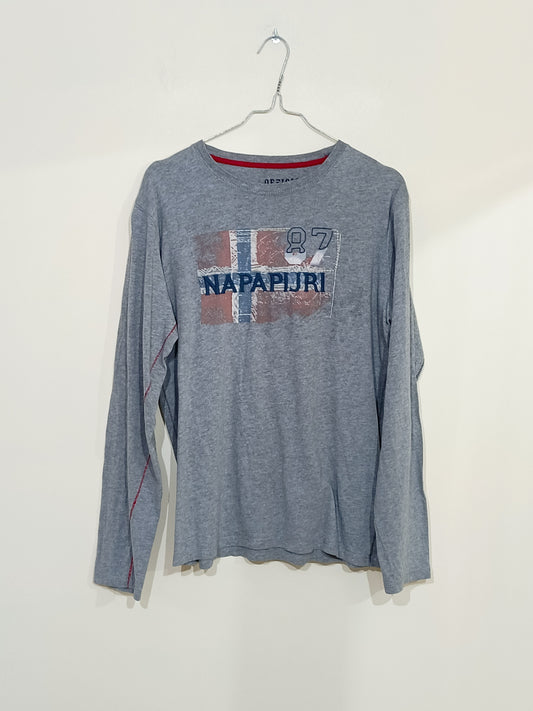 T-shirt manches longues Napapijri gris imprimé Taille L