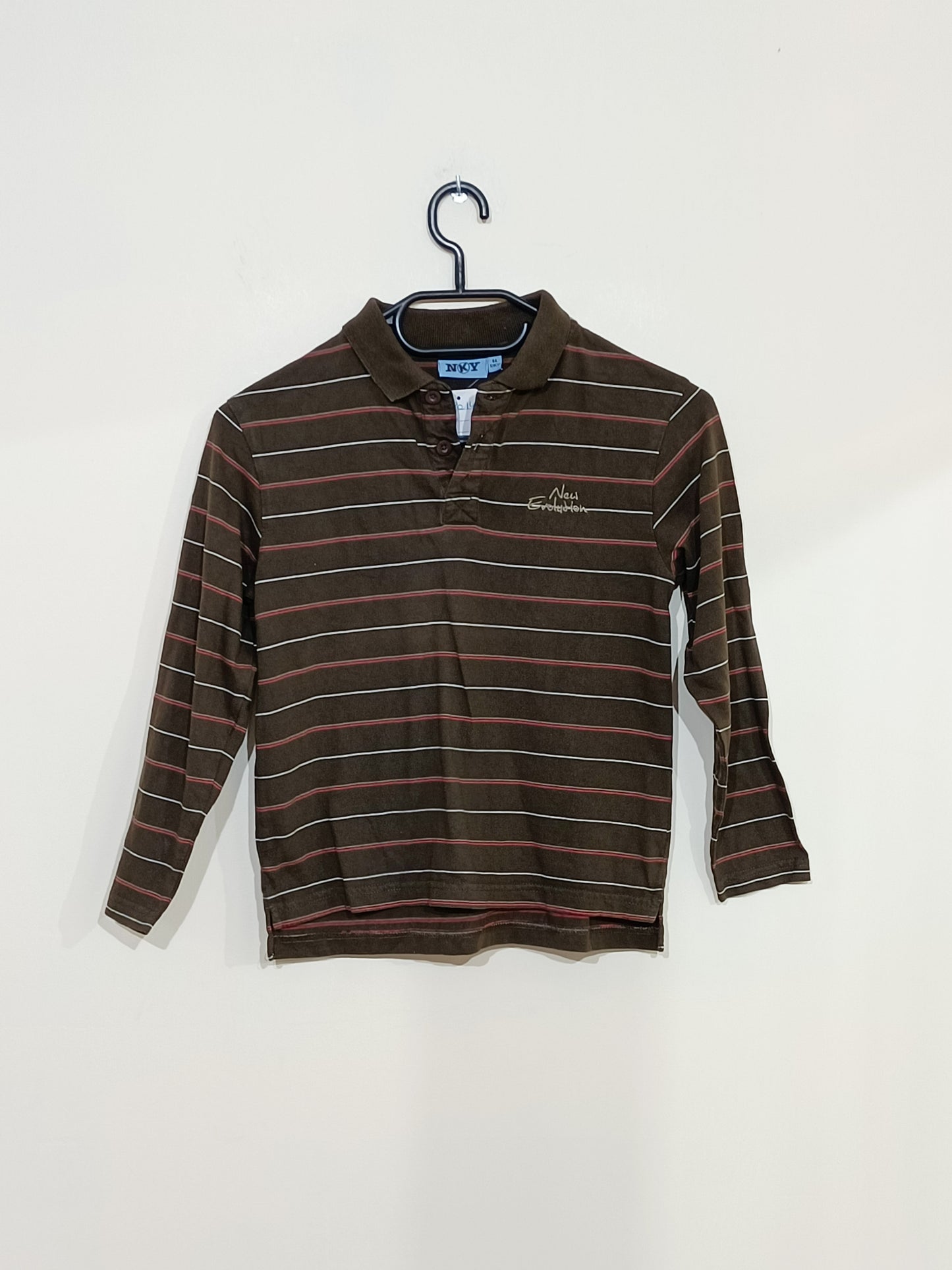 Polo manches longues NKY marron rayé Taille 8 Ans