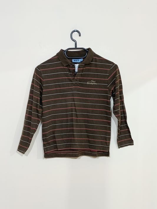 Polo manches longues NKY marron rayé Taille 8 Ans