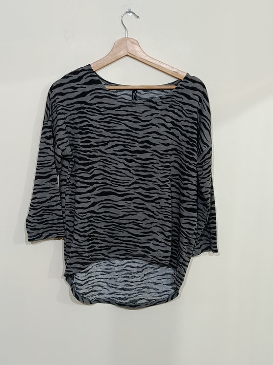 Pull fin Jean Pascale gris imprimé manches 3/4 Taille XS-S