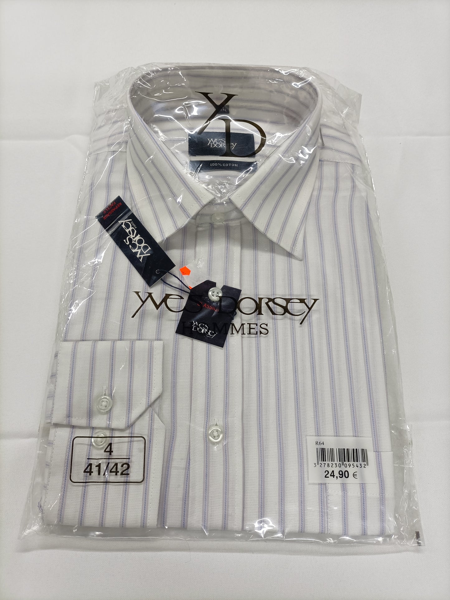 Chemise Yves Dorsey blanches rayée Taille 41/42 (L)