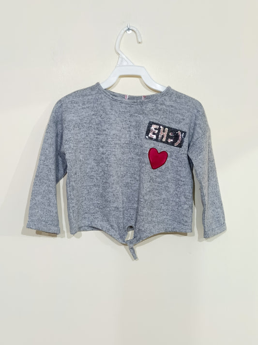 Pull Gémo gris avec broderie à nouer Taille 4 Ans