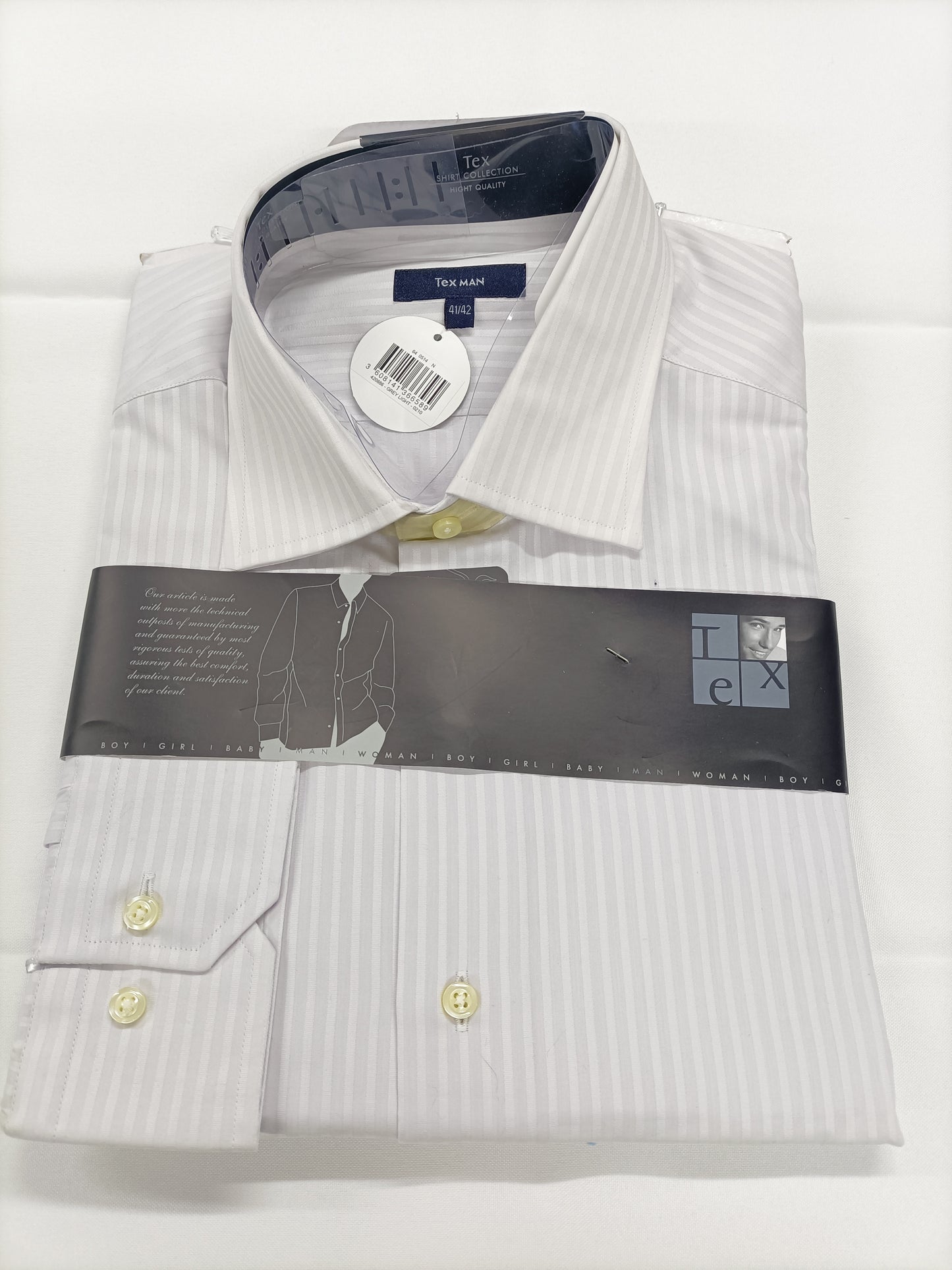 Chemise Tex Man rayée blanc et gris Taille 41/42 (L)