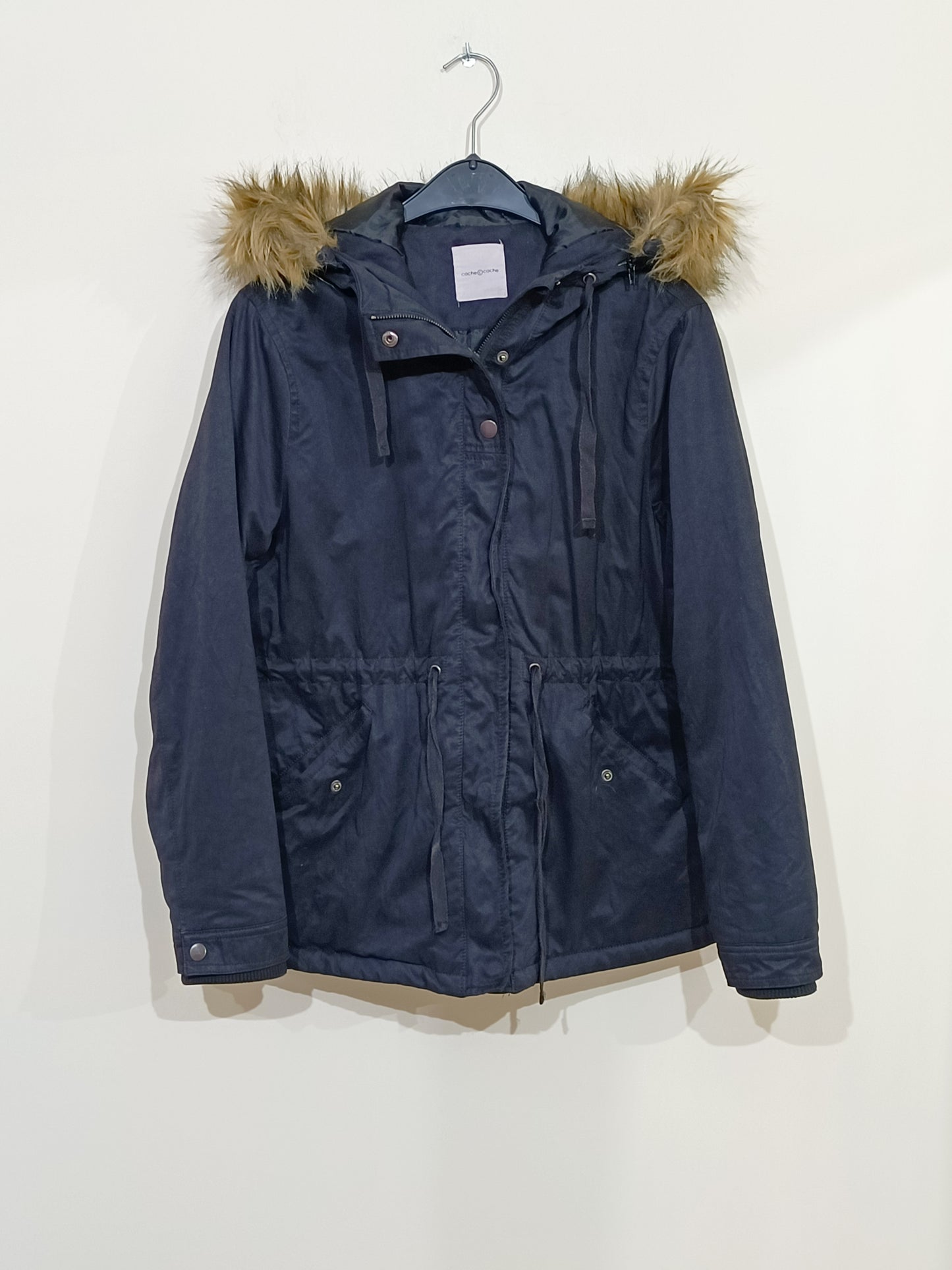 Manteau Cache-Cache noir à capuche avec fausse fourrure Taille L