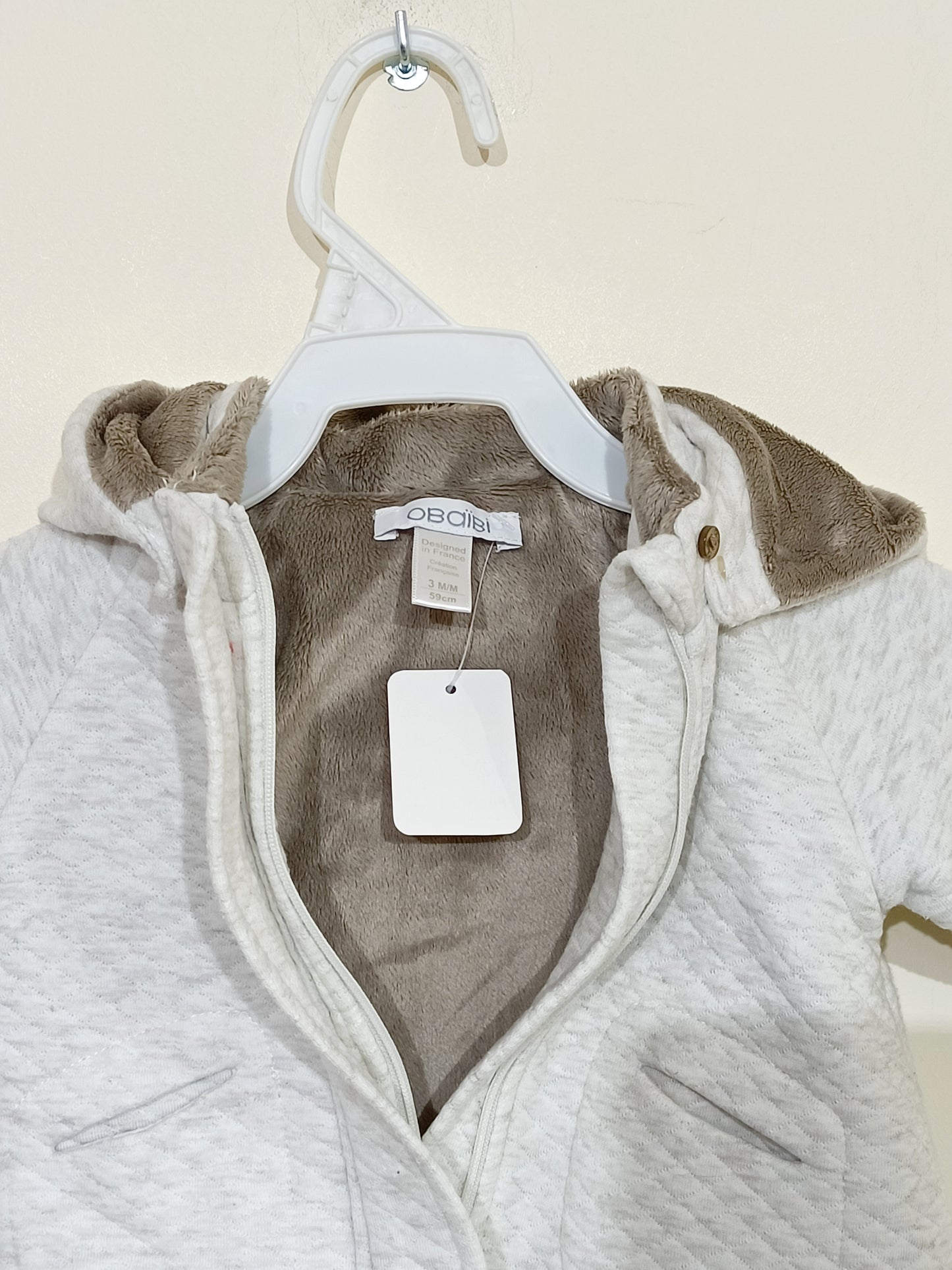 Manteau fourré Okaïdi beige et marron avec capuche Taille 3 Mois