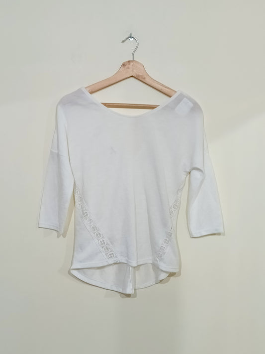 Pull fin Jennyfer blanc manches 3/4 col V dans le dos Taille 36