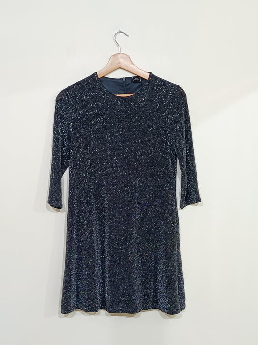 Robe Zara noire à paillettes manches 3/4 Taille M