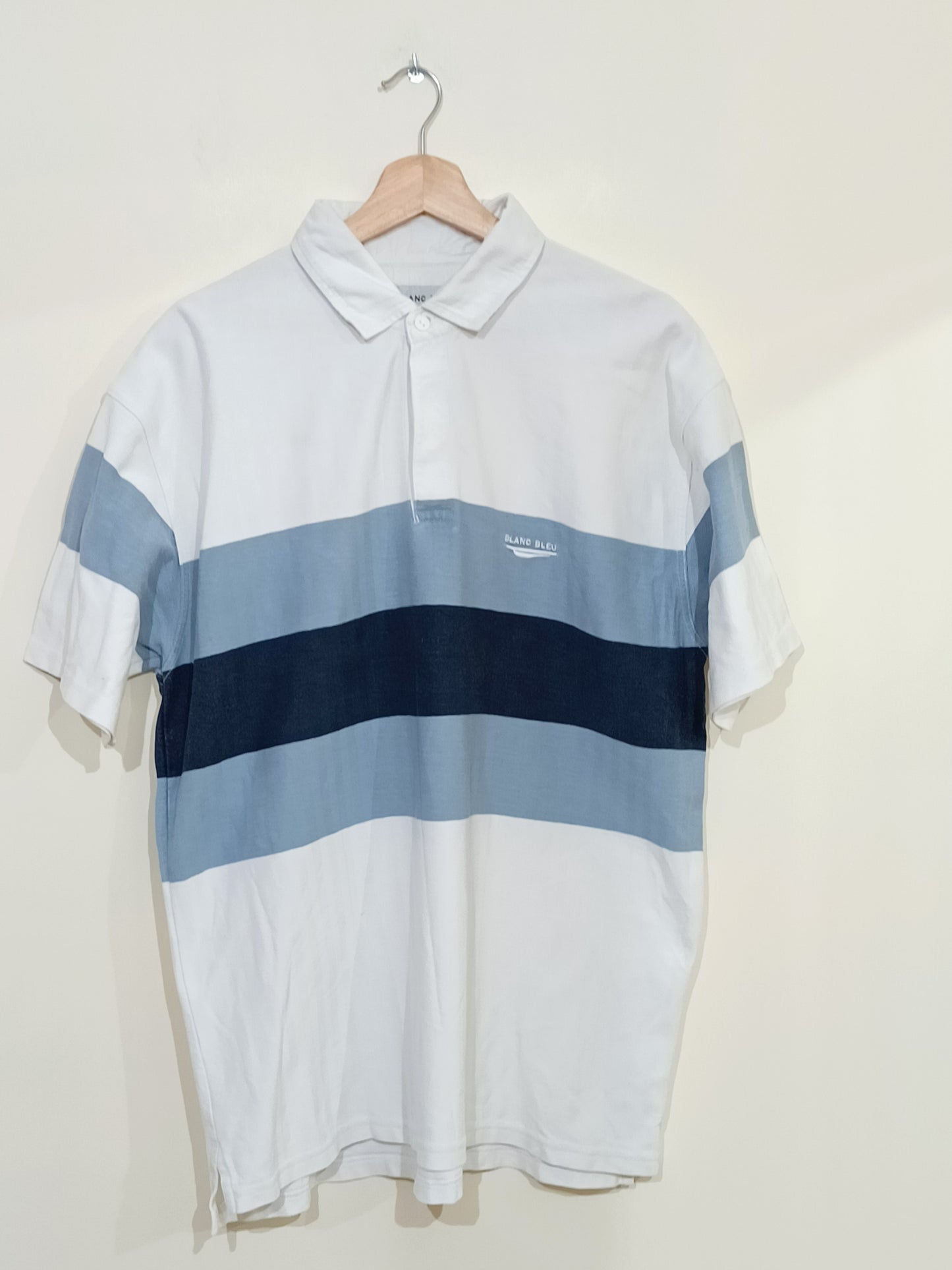 Polo Blanc Bleu rayé Taille L