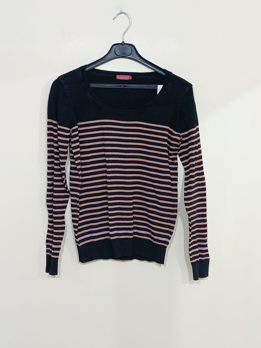 Pull Tissaia rayé noir et rose Taille 38/40