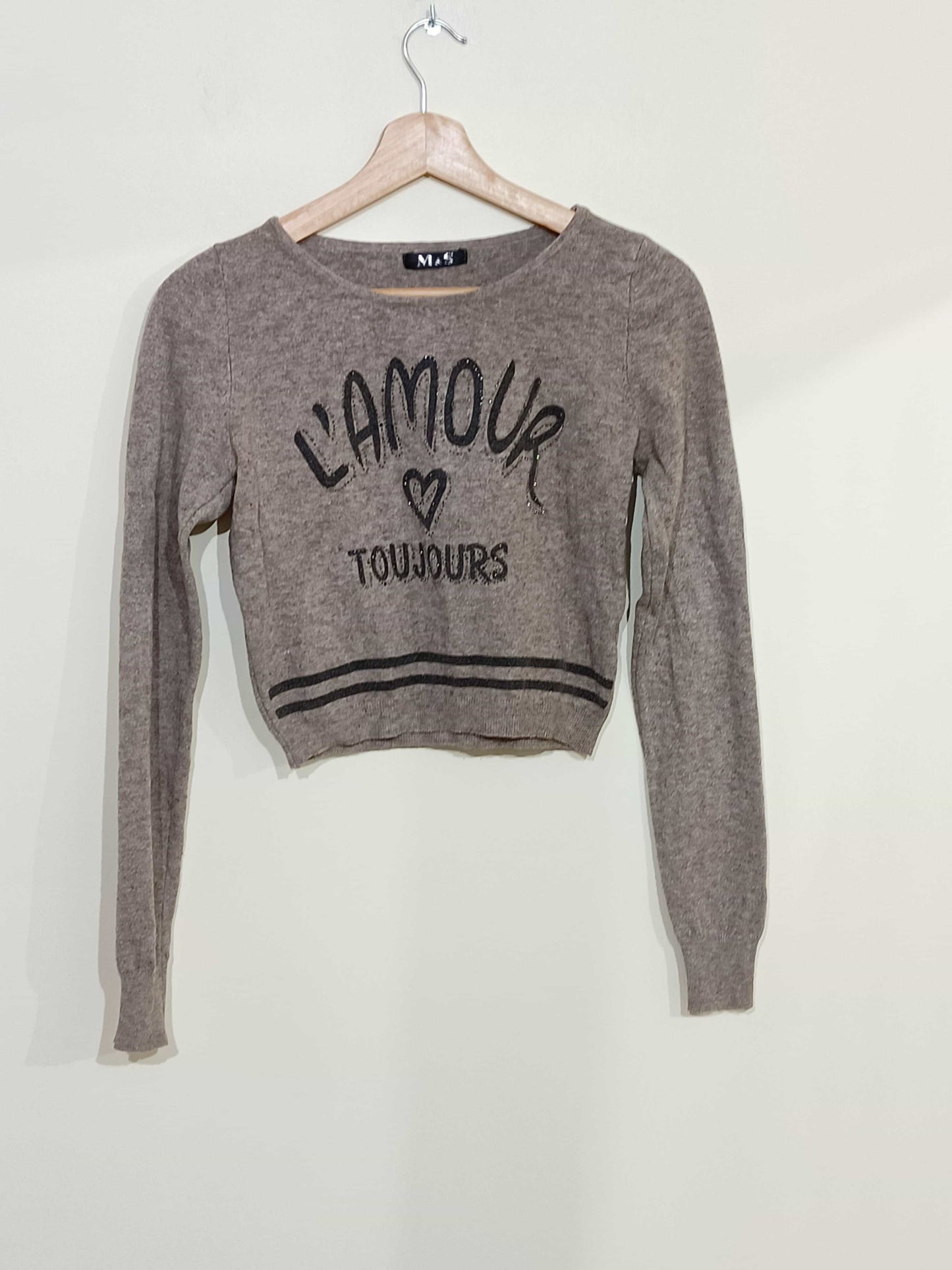 pull-court-m&s-marron-avec-impression-et-strass-taille-14-ans-la-friperie-d'emilie-pulls-fins-filles-taille-14-ans-0