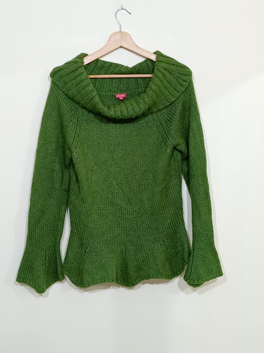 Pull en maille Phildar col large vert Taille M