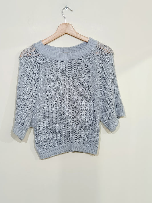 Pull court manches courtes mailles ajourées gris Taille S