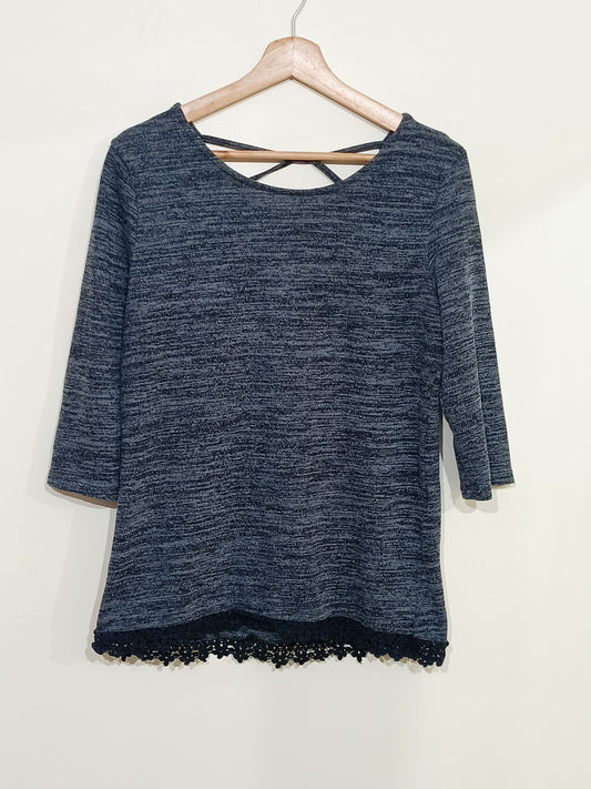 Pull fin Kiabi manches 3/4 gris chiné Taille M