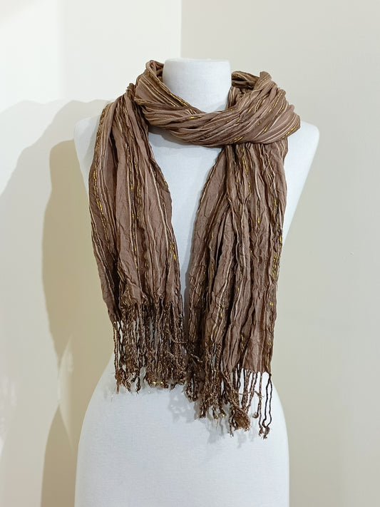 Foulard Etam marron et doré avec franges