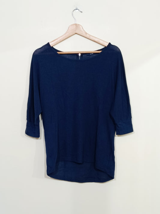 Pull fin Kiabi bleu marine manches 3/4 avec fermeture dans le dos Taille M