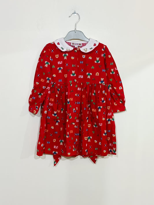 Robe manches longues A l'Heure Anglaise rouge à motifs Taille 3 Ans