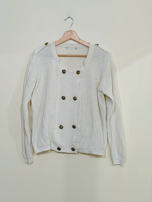 Gilet en maille 3 Suisses blanc avec boutons dorés Taille 48