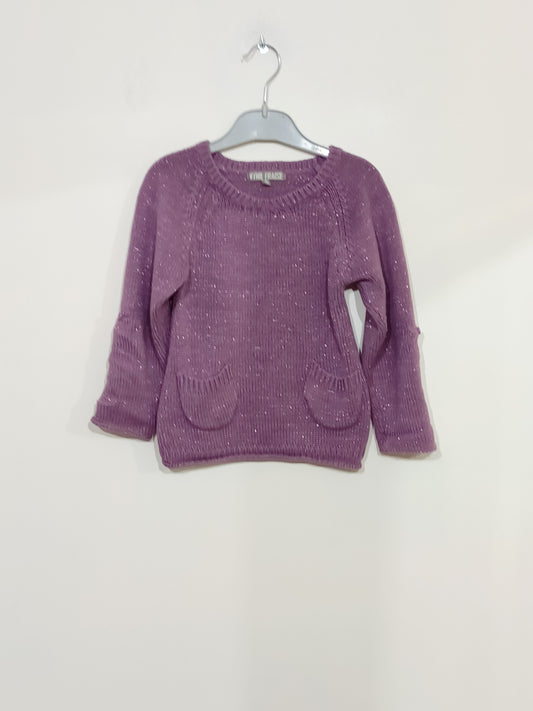 Pull Vynil Fraise violet avec fils brillants Taille 4 Ans