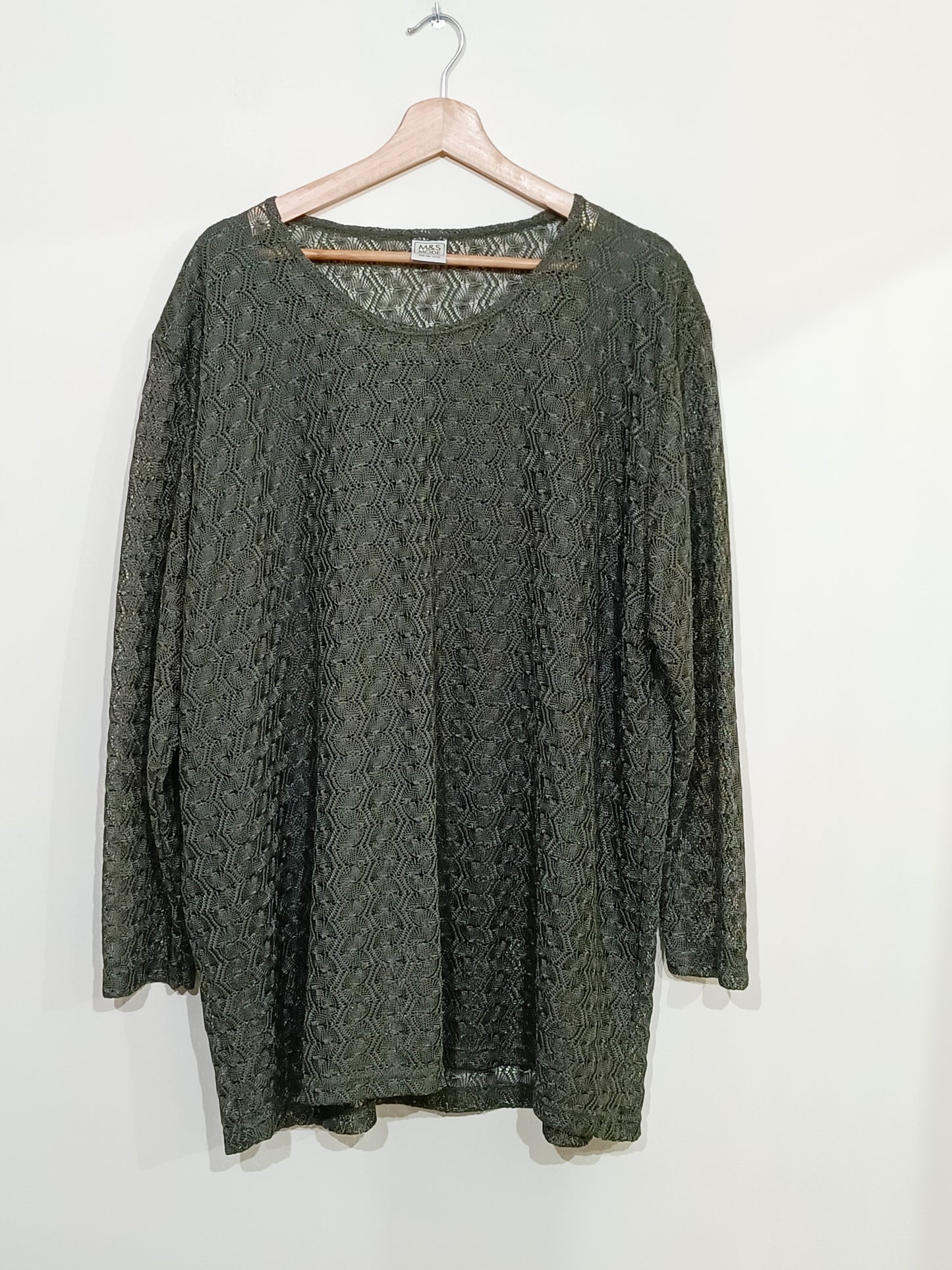 Pull fin M&S Mode mailles ajourées Kaki Taille 56/58