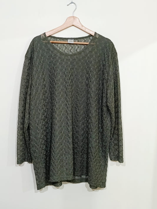 Pull fin M&S Mode mailles ajourées Kaki Taille 56/58