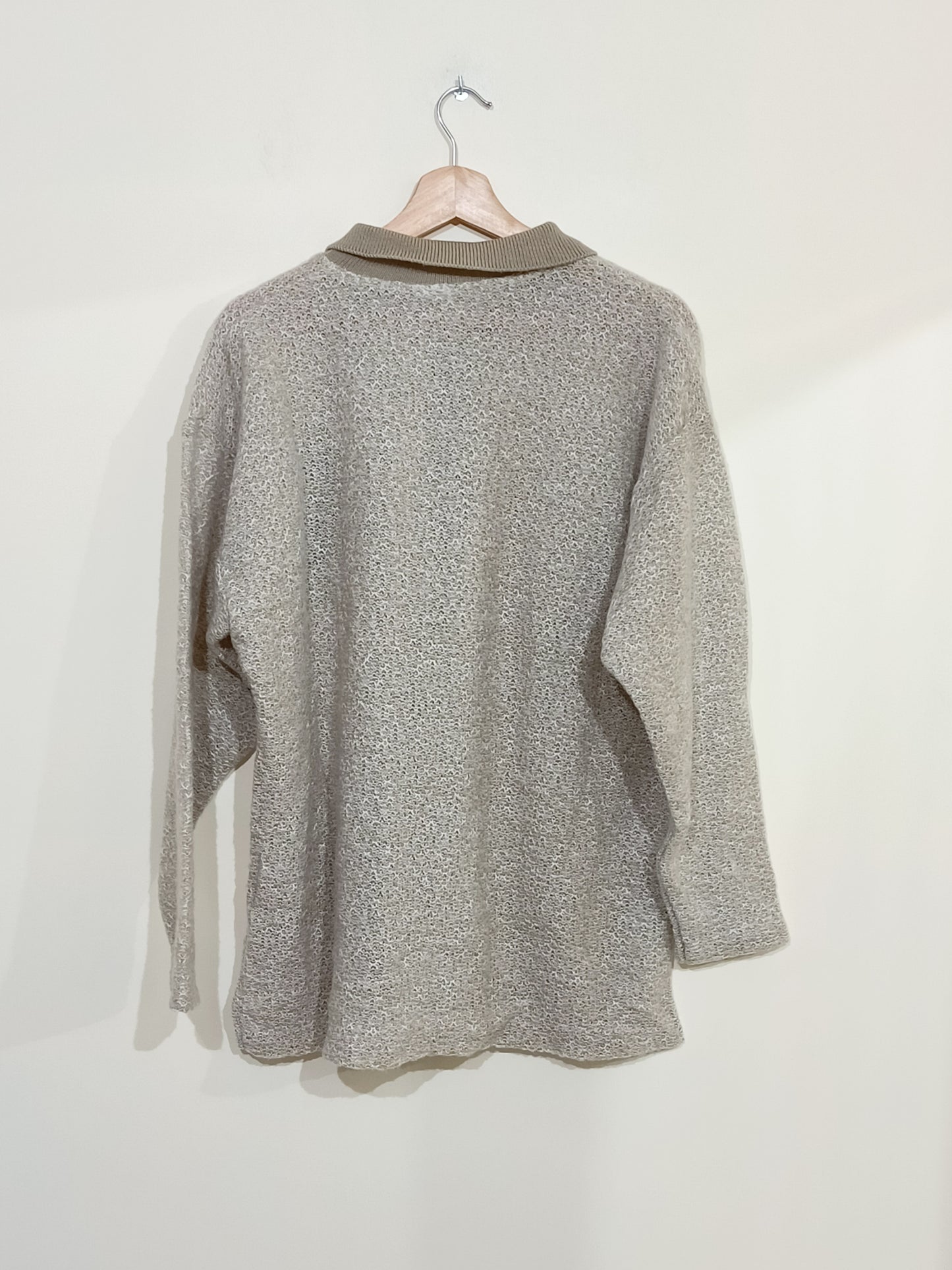 Pull avec col et boutons beige broderie marron Taille 50/52