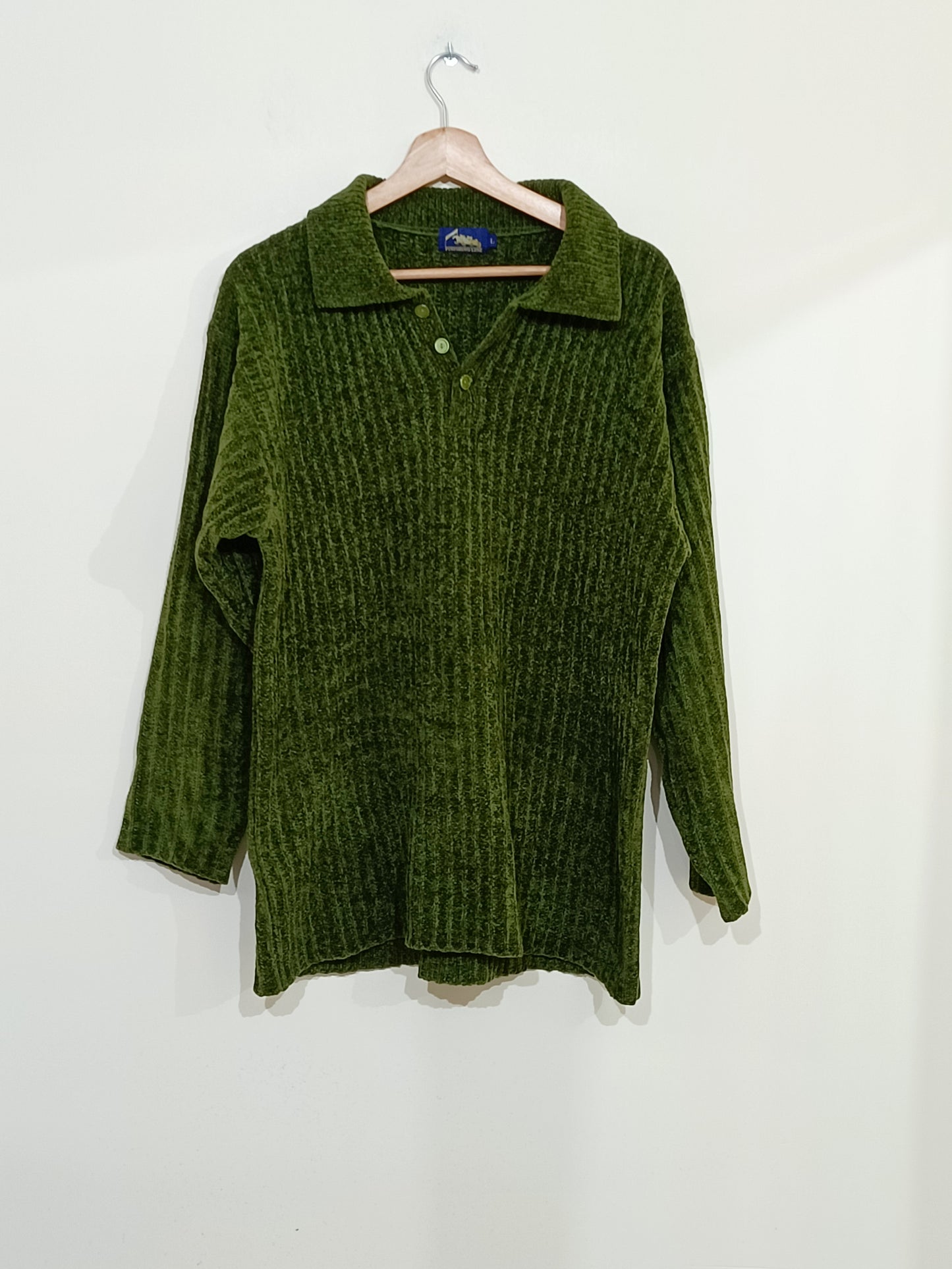 Pull maille chenille Finishing Line vert Taille L