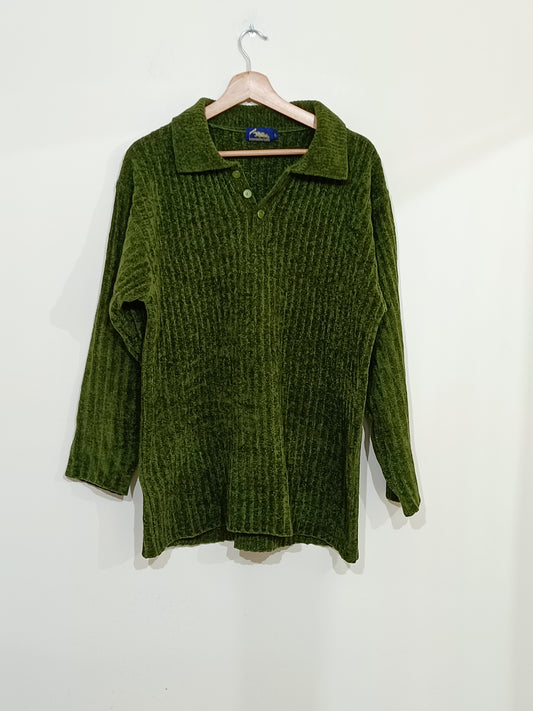 Pull maille chenille Finishing Line vert Taille L