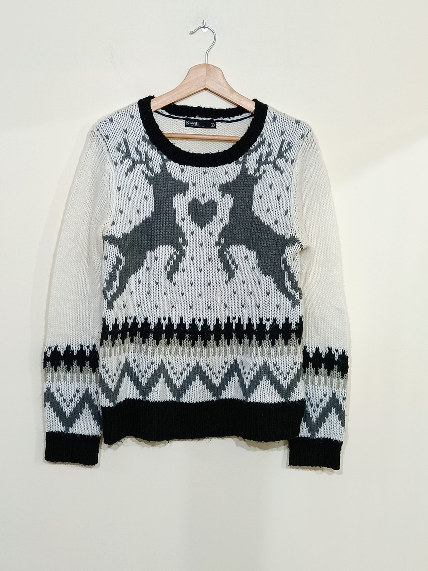 Pull en maille Kiabi blanc avec motifs rennes Taille M