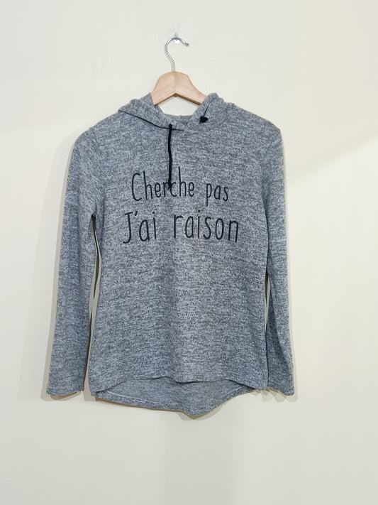 Sweat gris à capuche avec écriture Taille S