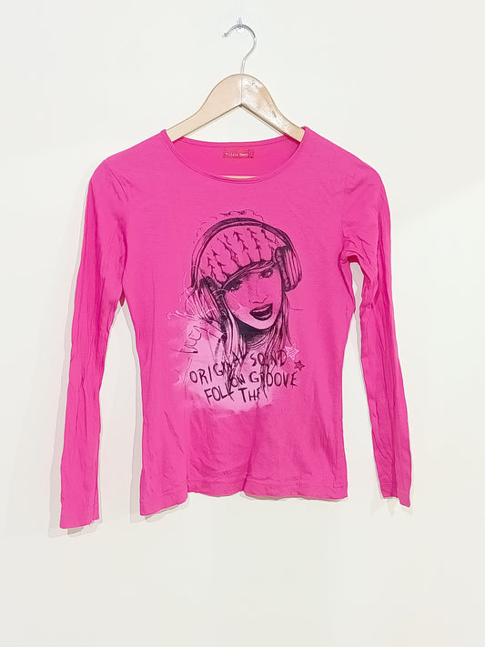 T-shirt manches longues Tissaia rose avec impression Taille 16 Ans